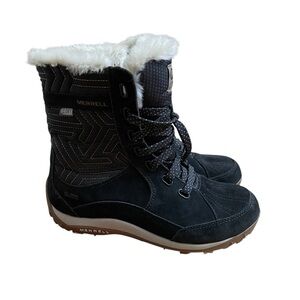 Merrell Women's‎ Black Elemount   Winter Boots Fleece Lining Faux Fur Sz.8